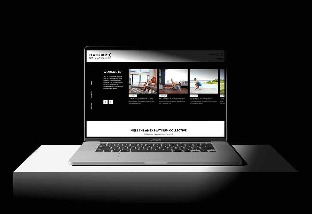 Platform X workouts microsite on MacBook